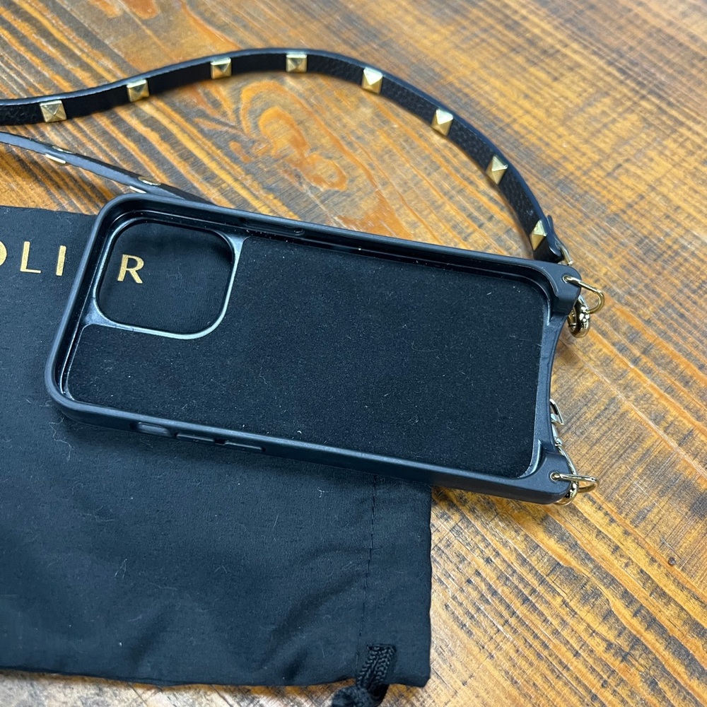 Bandolier iPhone 15 Pro leather Black Case with Gold Accents